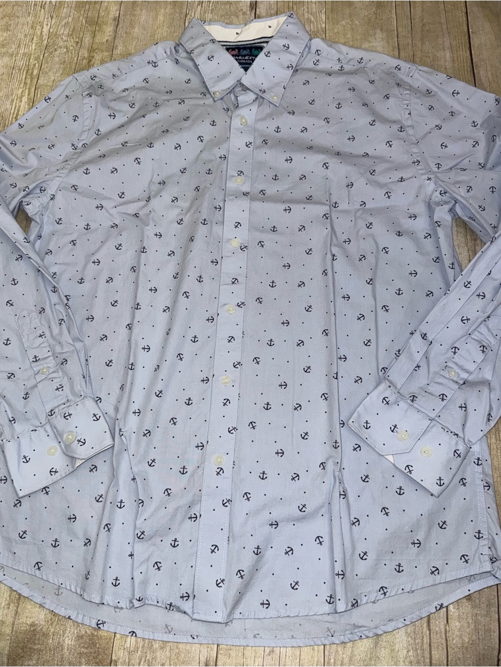 Men's Light Blue Anchor-Print Long-Sleeve Button-Down Shirt by